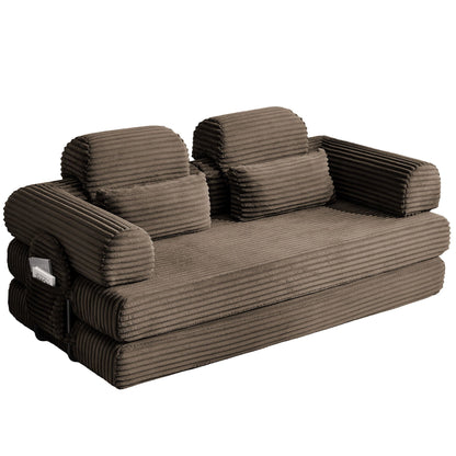 Convertible Sleeper Sofa With & Side Storage Pocket, Foldable Upholstered Couch For Living Room Home Essentials