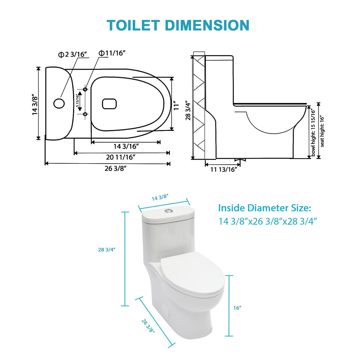 1 Piece Toilet For Bathroom, Dual Flush, Soft Closing Seat - White Daily Nest