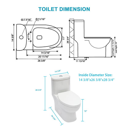 1 Piece Toilet For Bathroom, Dual Flush, Soft Closing Seat - White Daily Nest