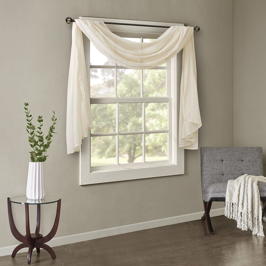Harper - 144" Solid Crushed Scarf Sheer - Cream Madison Park
