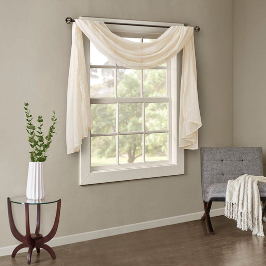 Harper - 144" Solid Crushed Scarf Sheer - Cream Madison Park