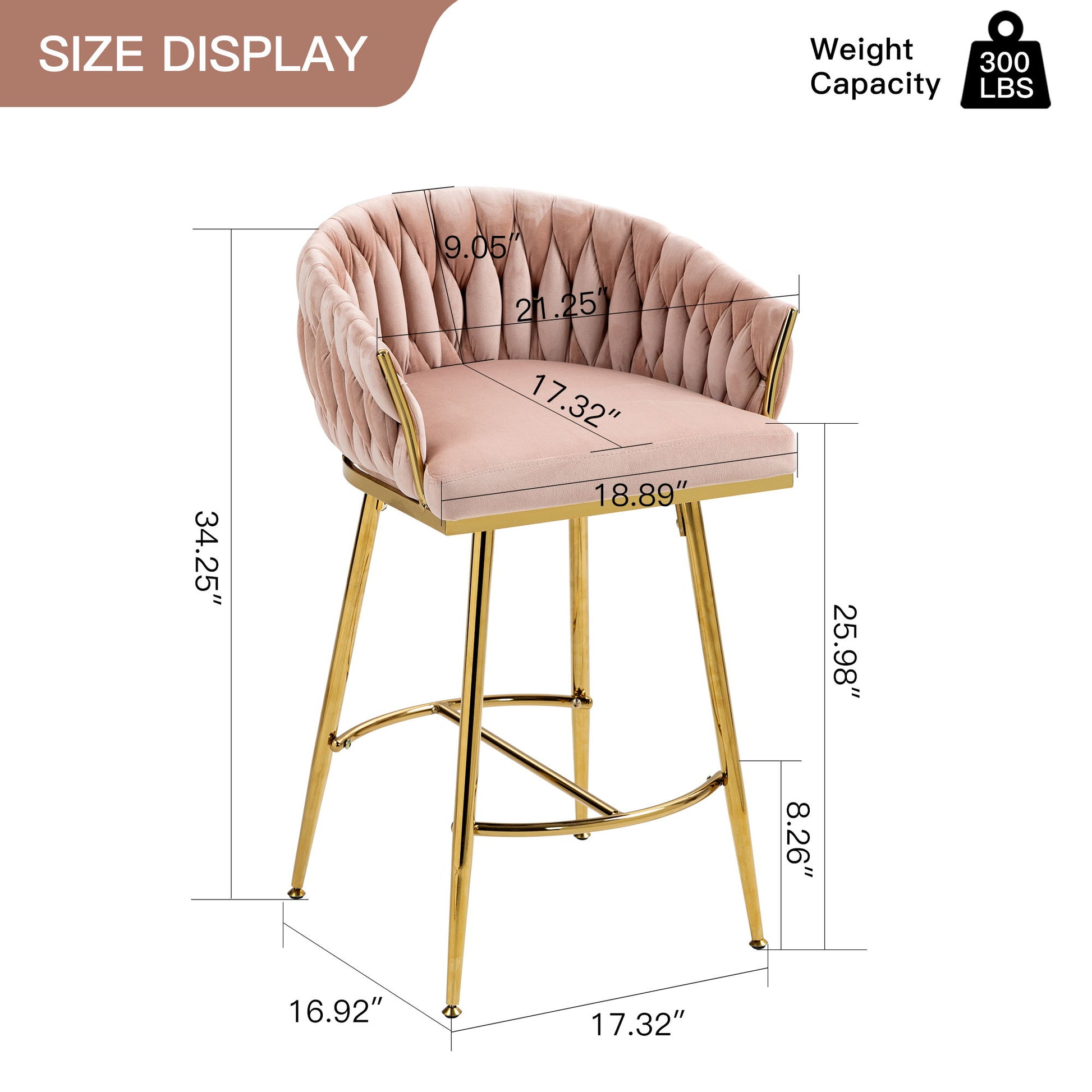 Counter Height Bar Stools Kitchen Island Counter Bar Stool With Hand - Wave Back, Golden Chromed Base And Footrest (Set of 2) - Pink Home Essentials