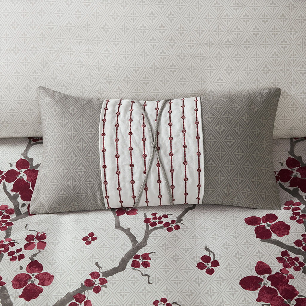 Cherry Blossom - Oblong Pillow - Gray