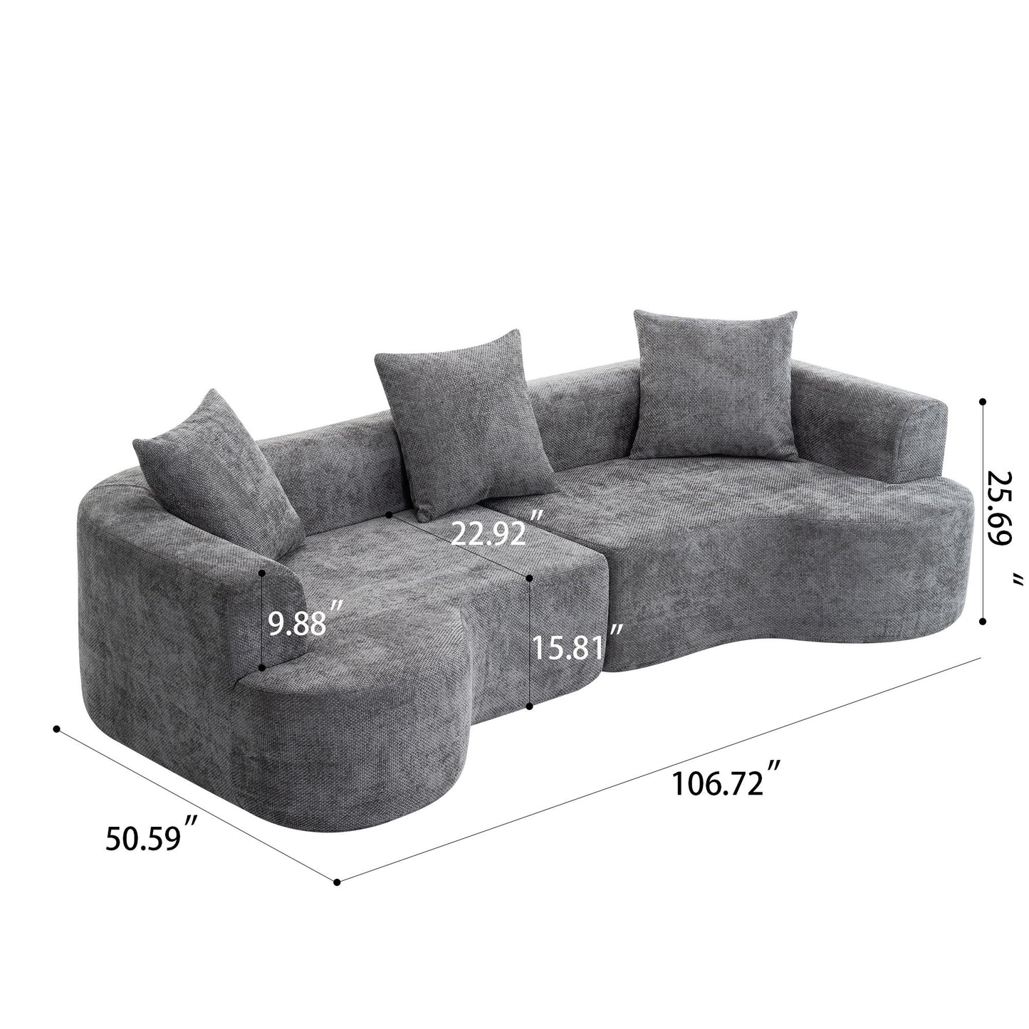 Modern Style Ultra Smooth Curved Sofa With 3 Pillows Home Essentials