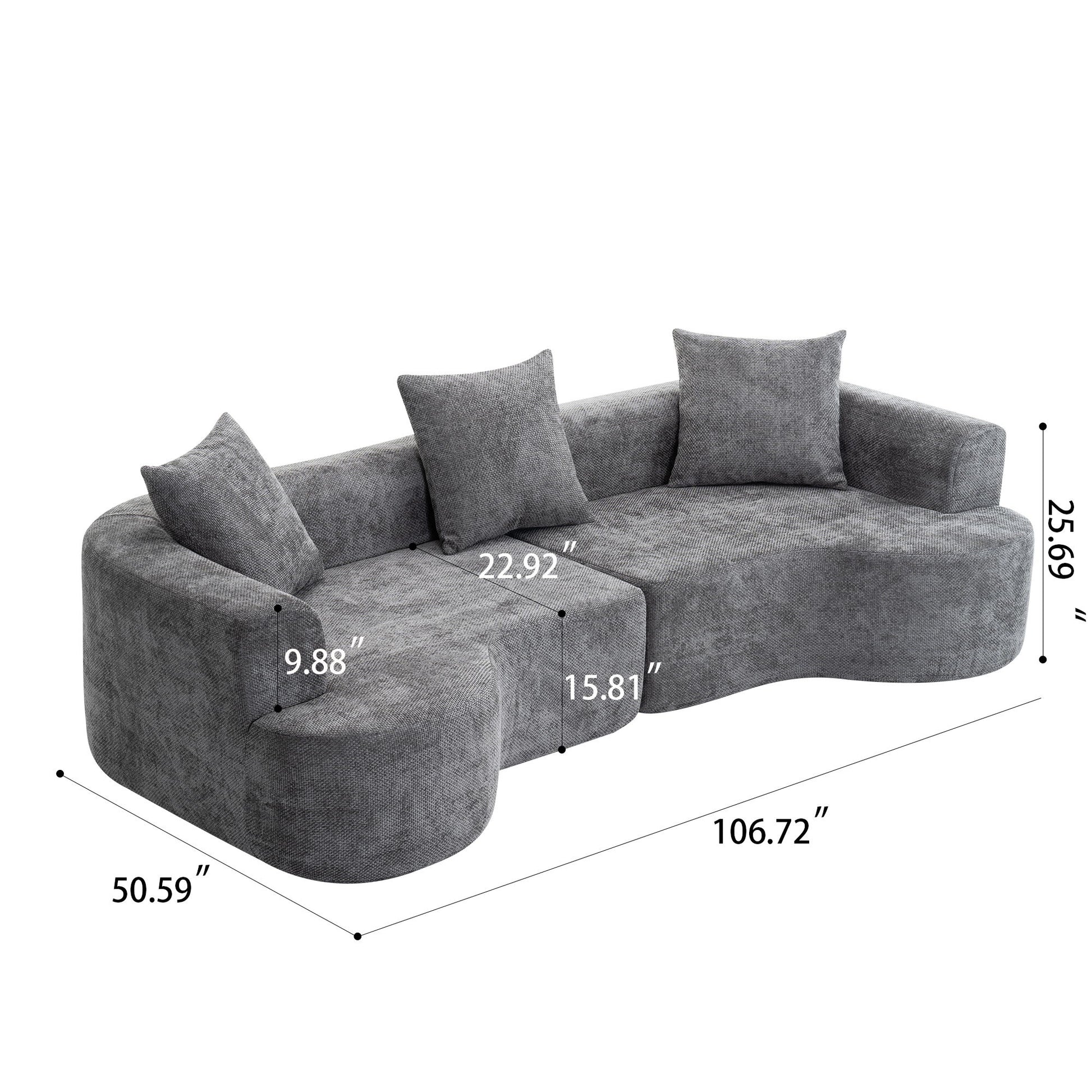 Modern Style Ultra Smooth Curved Sofa With 3 Pillows Home Essentials