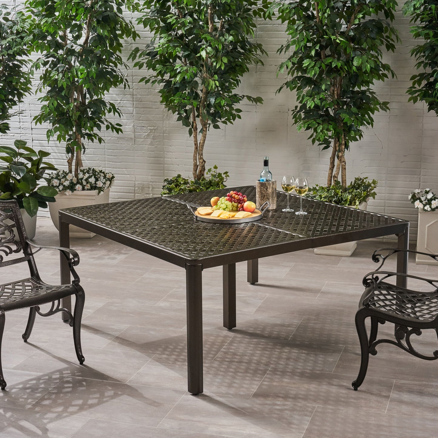 Outdoor Modern Aluminum Dining Table With Woven Accents Noble House