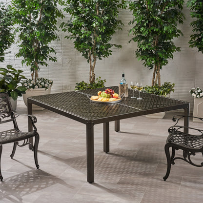 Outdoor Modern Aluminum Dining Table With Woven Accents Noble House