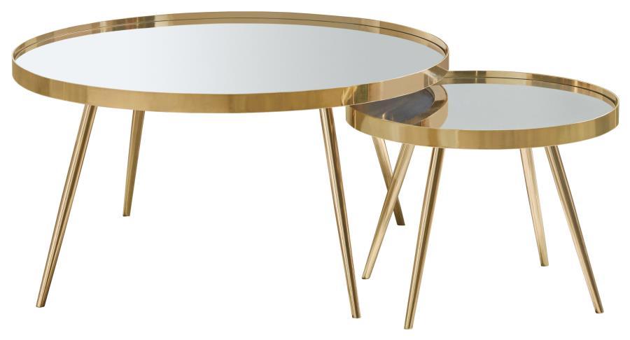 Kaelyn - 2 Piece Round Mirror Top Nesting Coffee Table CoasterEssence