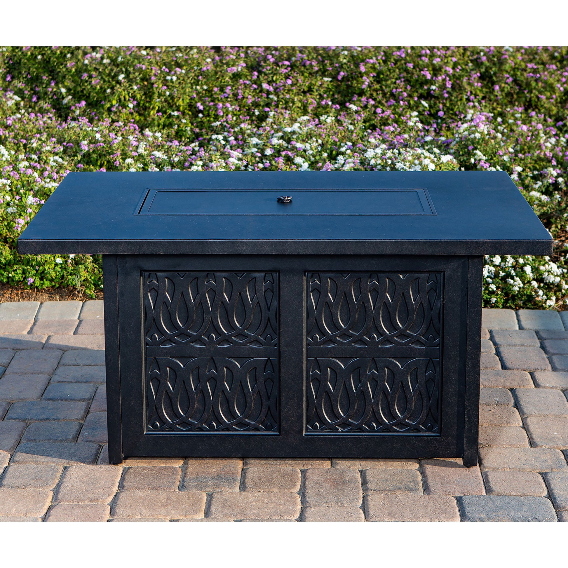 Aluminum Rectangle Fire Table With Fire Glass And Cover - Antique Bronze Home Essentials