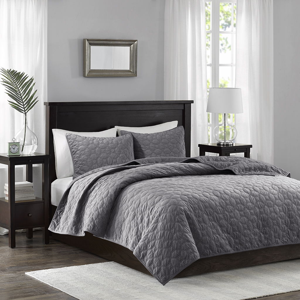 Harper - Reversible 3 Piece Coverlet Set - Gray