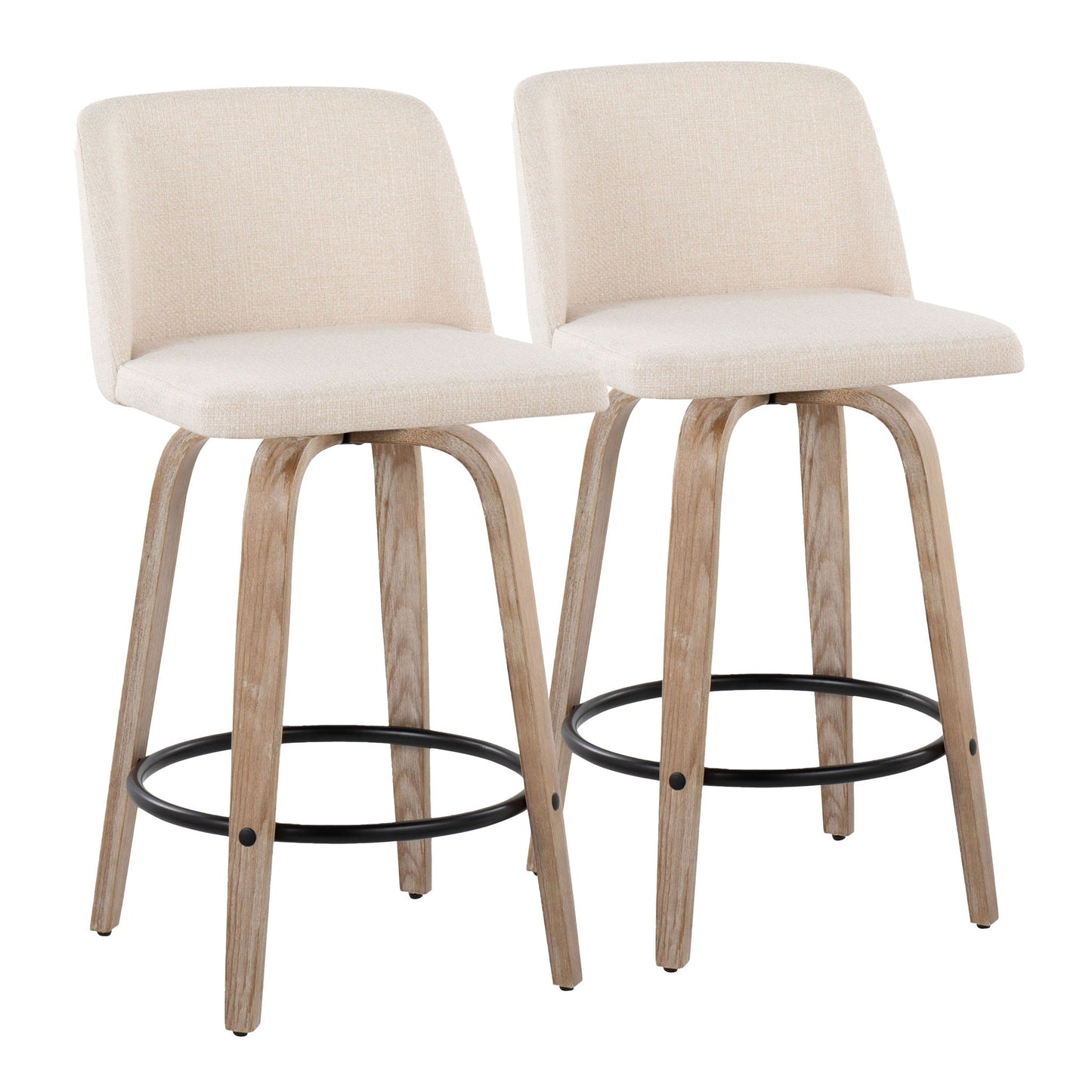 Toriano - Contemporary Fixed-Height Counter Stool & Swivel With Round Footrest (Set of 2) Lumi Source
