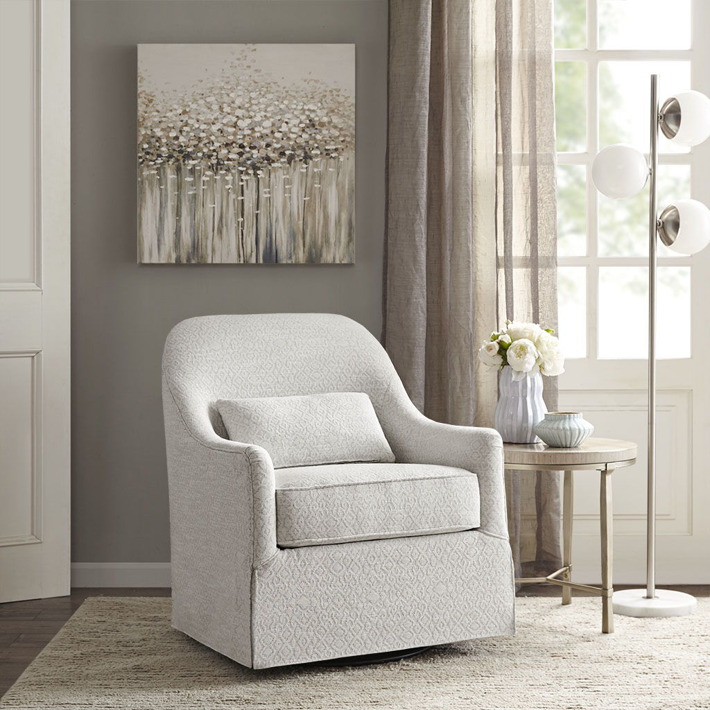 Theo - Swivel Glider Chair - Ivory / Black