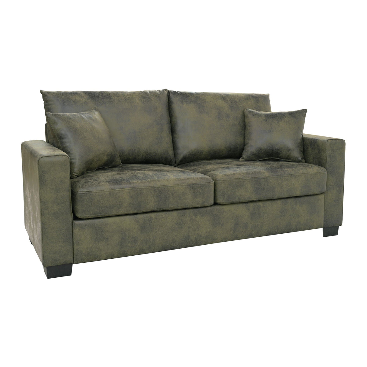 2 Seater Sofa, 2 Throw Pillows For Living Room - Olive Green Home Essentials