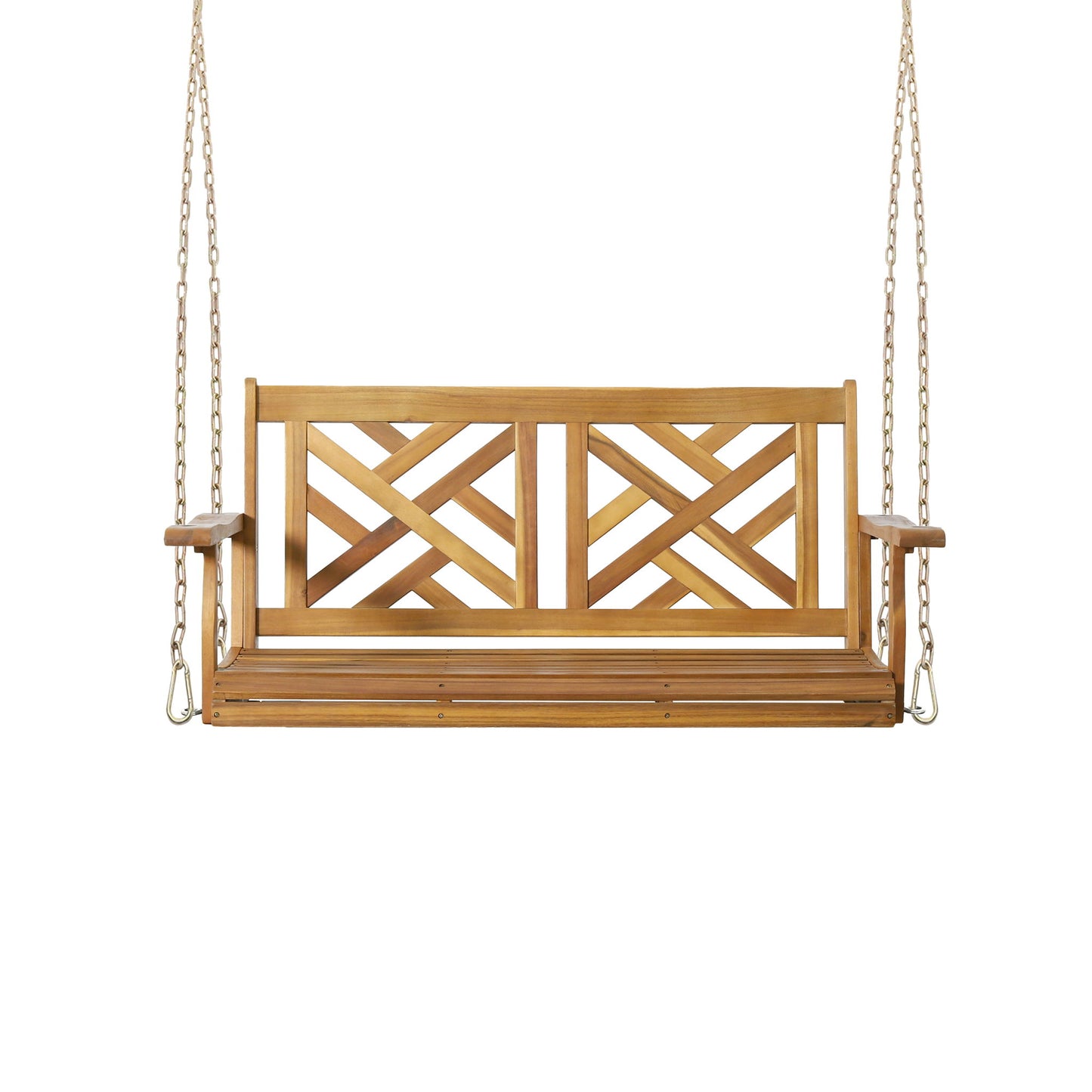 Alejandro - Acacia Wood Porch Swing With Slat Panel Seating Noble House