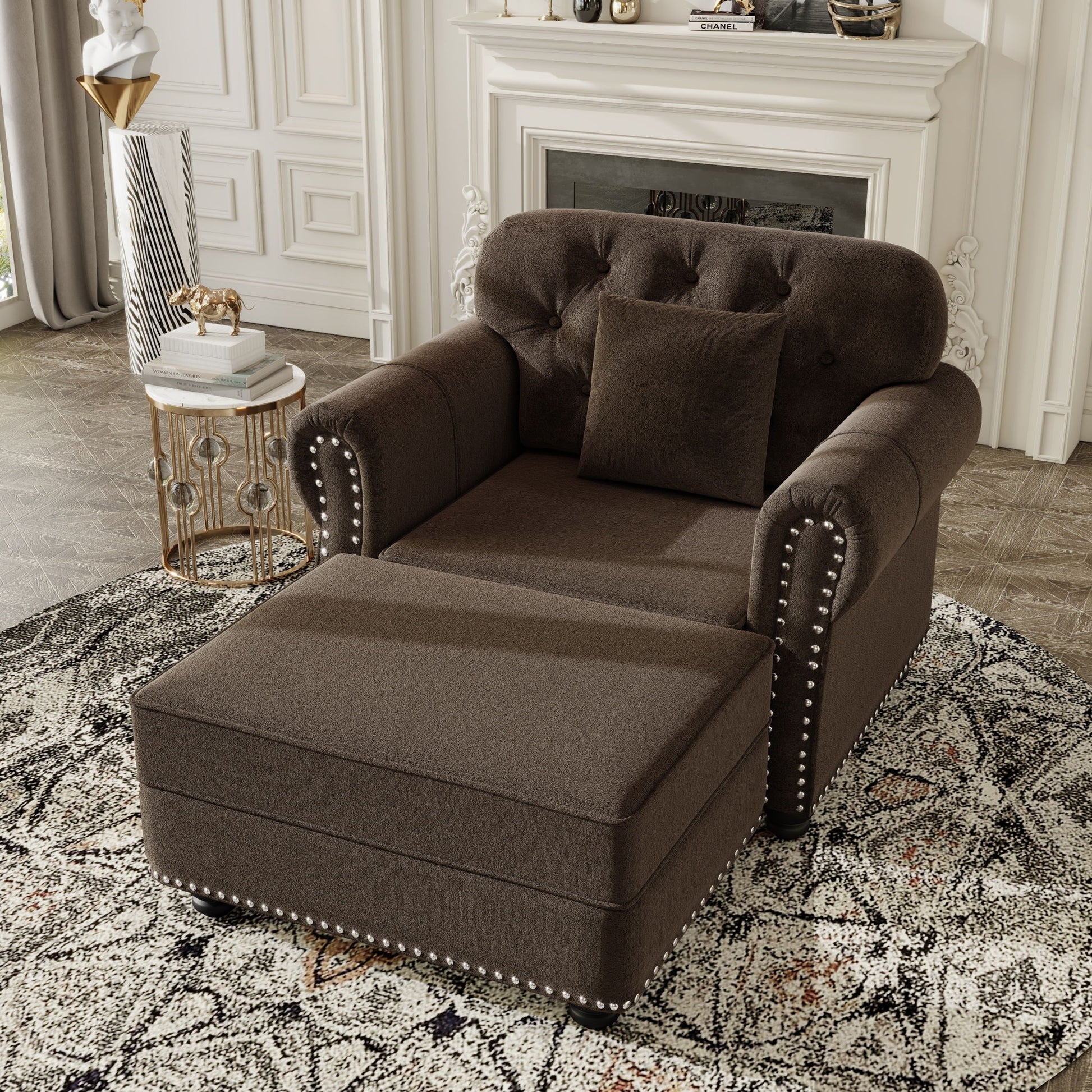 Sofa With Nailhead Trim And Rolled Armrests Home Essentials