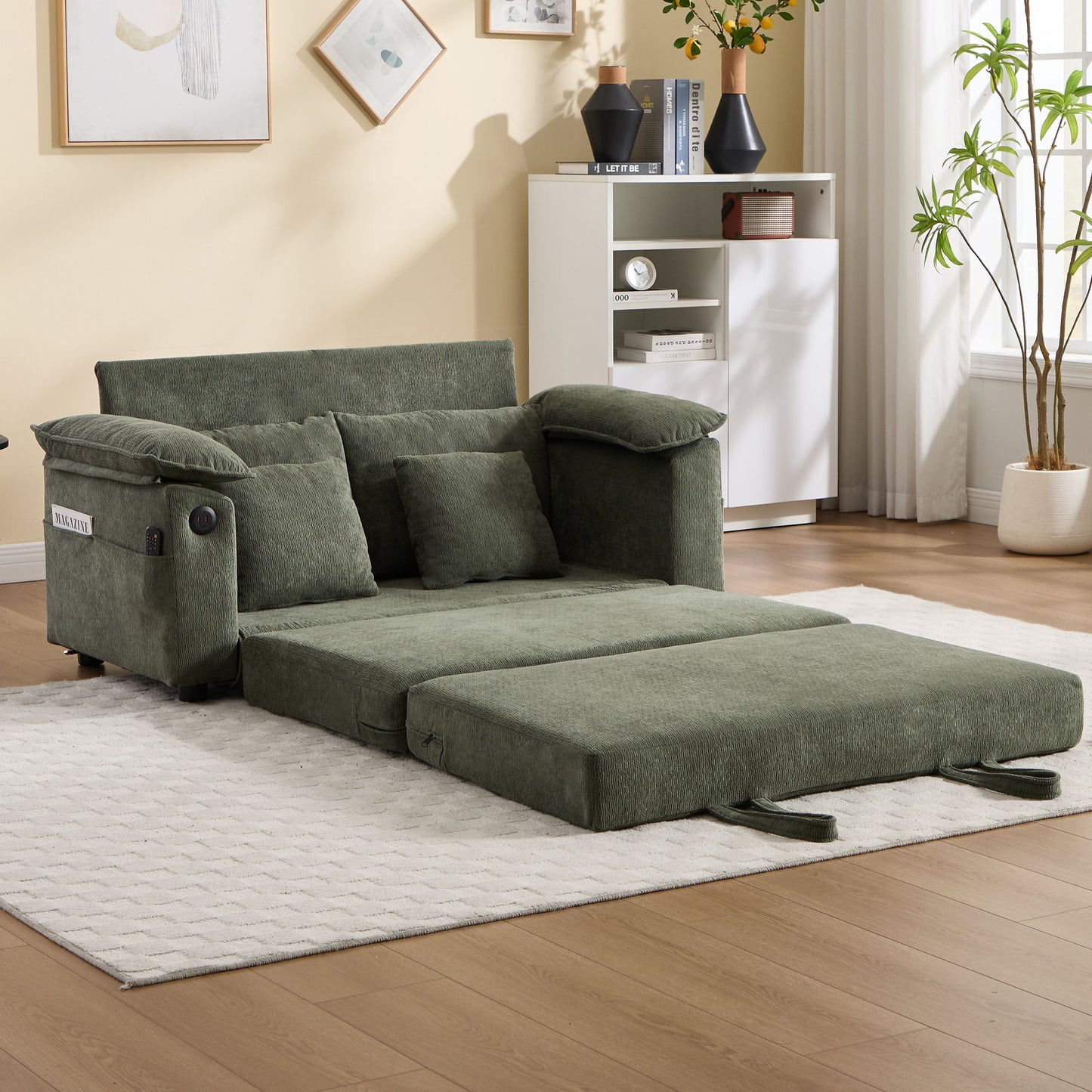 Upholstered Futon Convertible Floor Sofa Bed Home Essentials