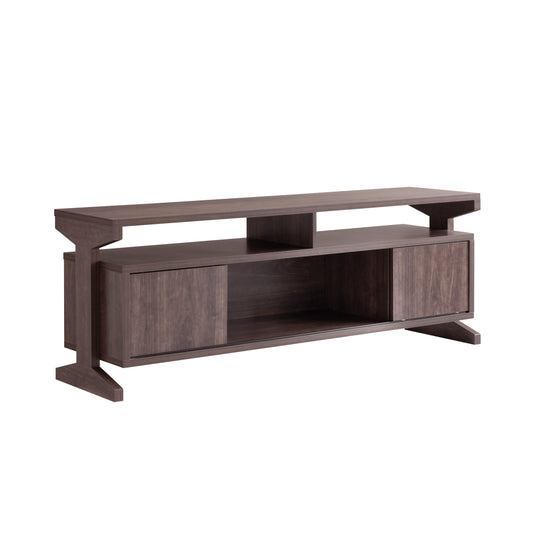 TV Stand With Sliding Doors And Five Shelves Spacious Storage For Media Consoles And Accessories, Sleek And Modern Design - Walnut Brown