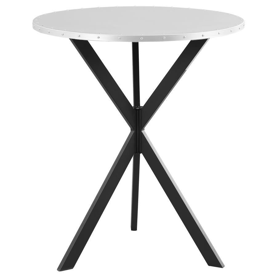 Kenzo - Round Galvanized Steel Bistro Bar Table - Silver CoasterEssence