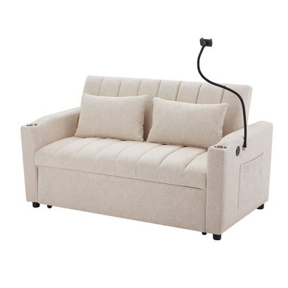 Convertible Sofa Bed Loveseat Sofa With Three USB Ports, Two Side Pockets, Two Cup Holders And 360° swivel Phone Holder For Living Room Hearth and Haven