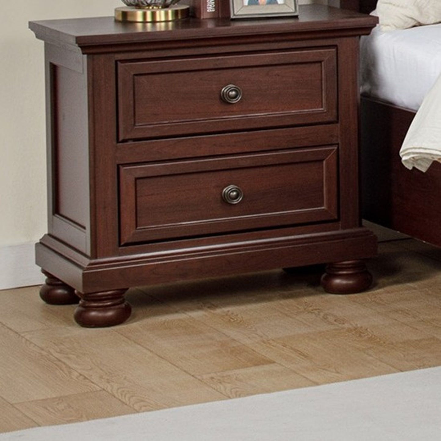 1 Piece Nightstand, 2 Drawer Storage Bedroom Furniture - Brown / Cherry Home Essentials