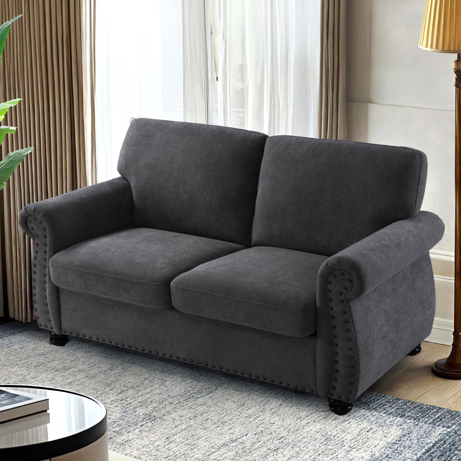 Soft Loveseat, Upholstered 2 Seater Couch, Loose Back Cushions And Turned Legs US Pride