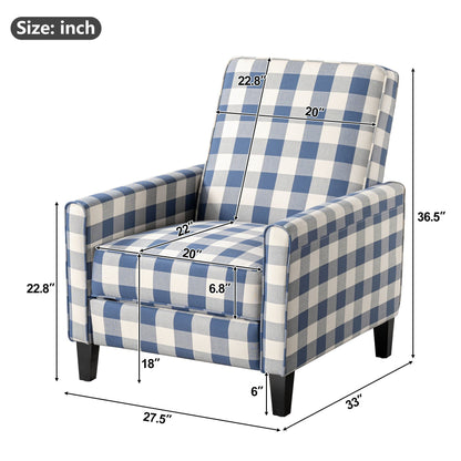 Buffalo Plaid Push Back Recliner Chair For Living Room - Blue / White Noble House