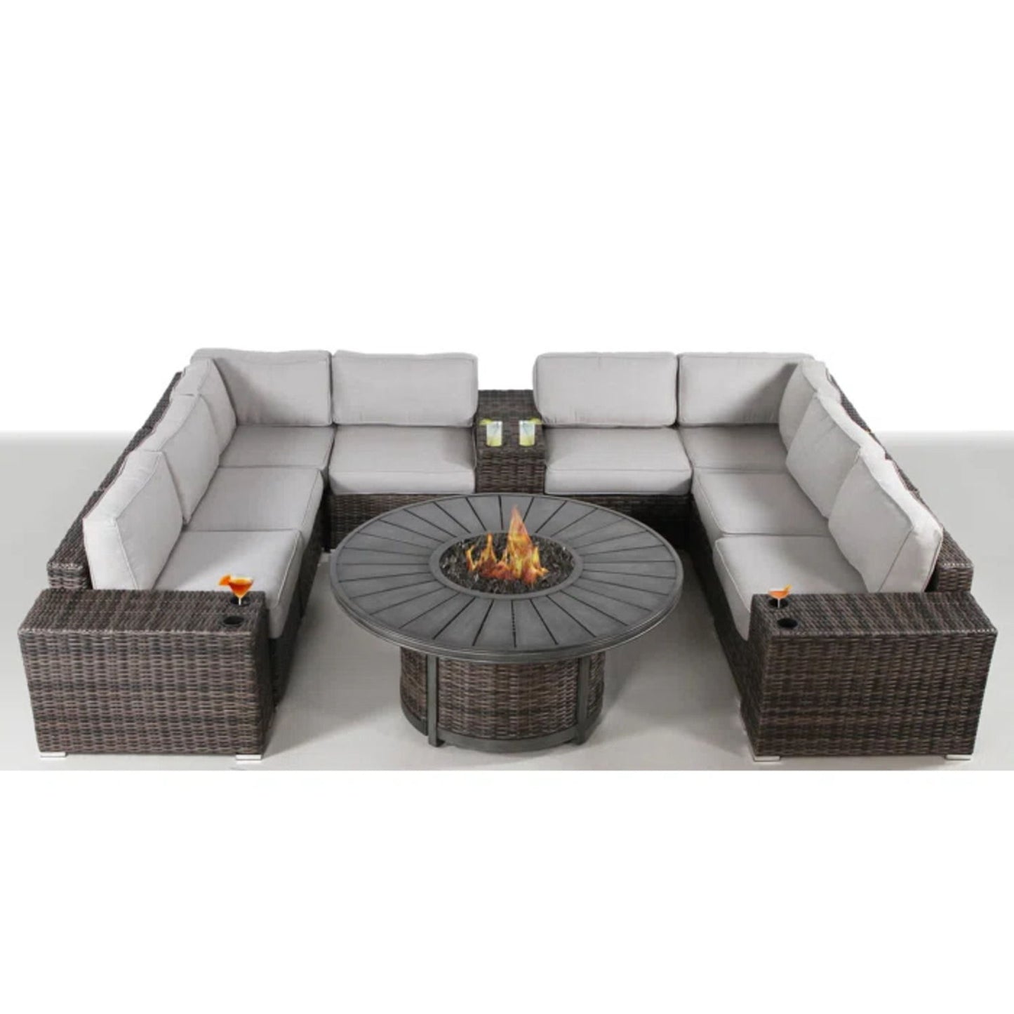 Patio Seating Group With Cushions And Fire Pit - Espresso LSI Patio Furniture