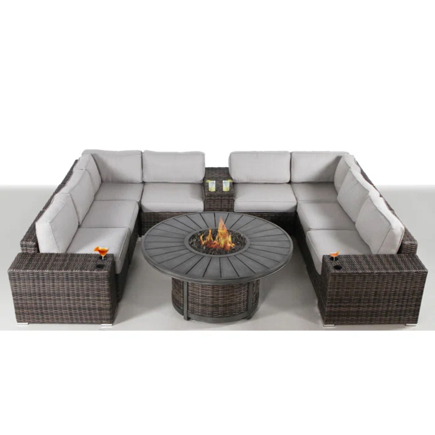 Patio Seating Group With Cushions And Fire Pit - Espresso LSI Patio Furniture