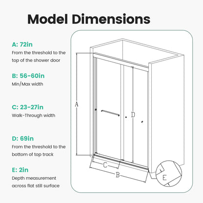 Semi-Frameless Double Sliding Shower Door, Bypass Shower Door, 1 / 4" (6Mm) Thick SGCC Tempered Glass Door Daily Nest