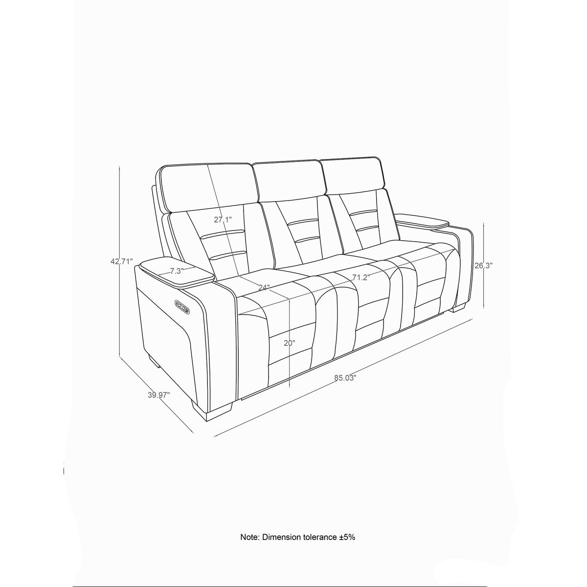 Austin - 3 Piece Reclining Sofa And Loveseat With Storage Arms - Gray Global Furniture USA
