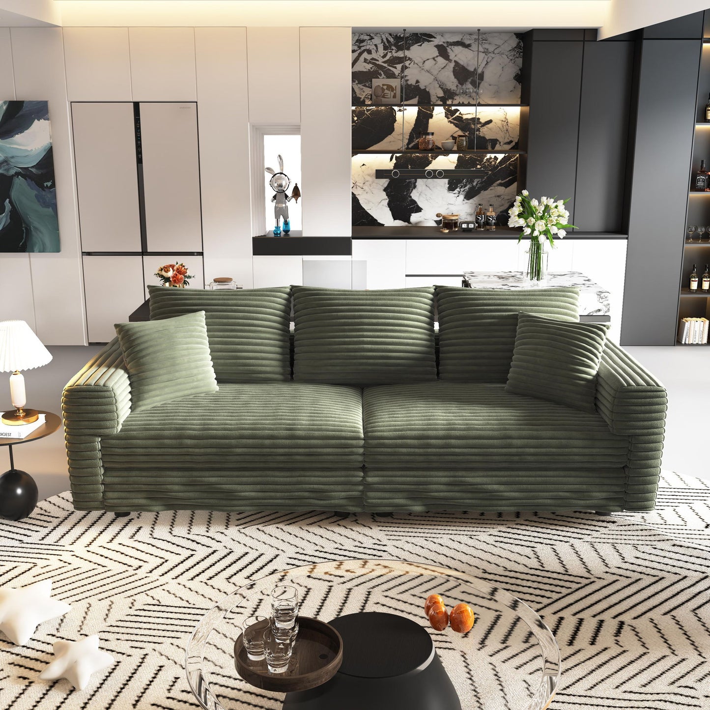 4 Seat Sofa, Modern Comfy Upholstered Sofa Cloud Couch, Deep Seat Couches With Soft Pillows Home Essentials