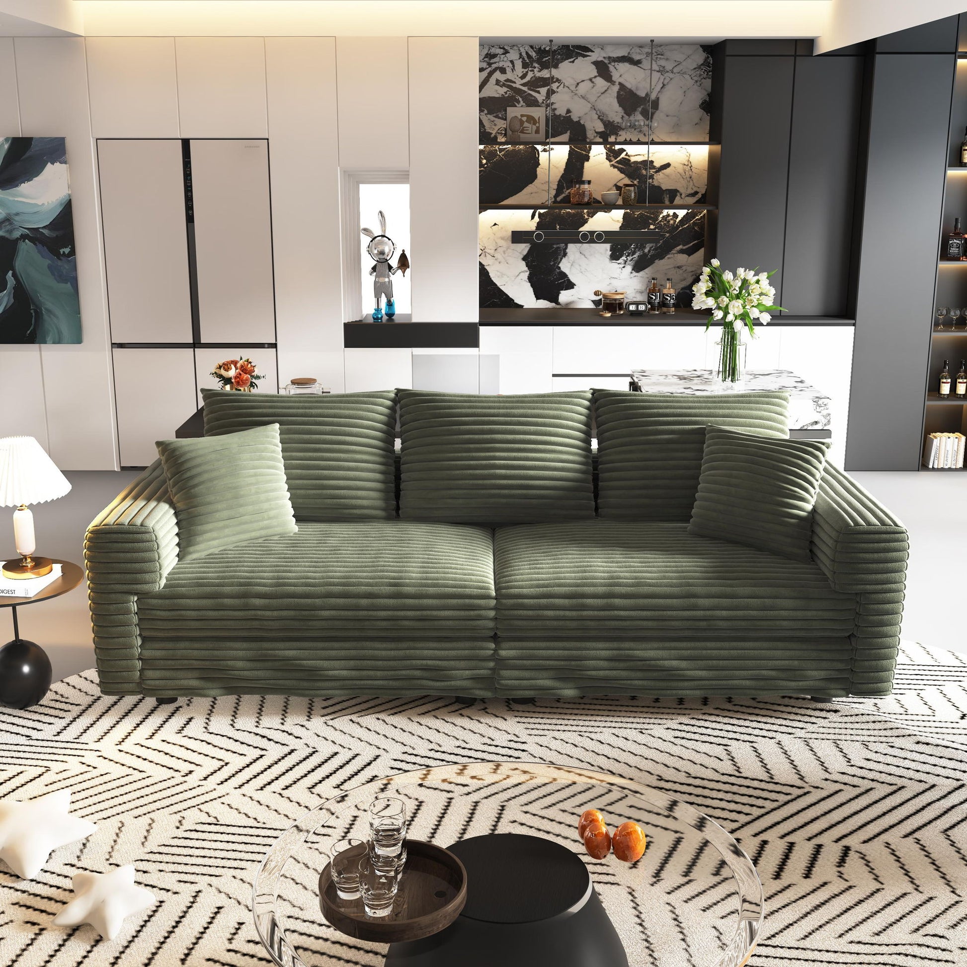 4 Seat Sofa, Modern Comfy Upholstered Sofa Cloud Couch, Deep Seat Couches With Soft Pillows Home Essentials