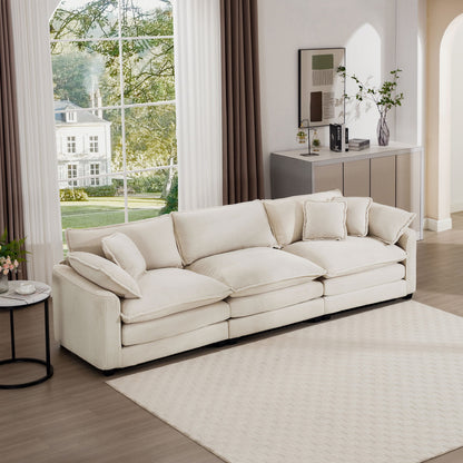 Mid-Century Modern 3 Seater Sectional Sofa With Arm And Throw Pillows Home Essentials