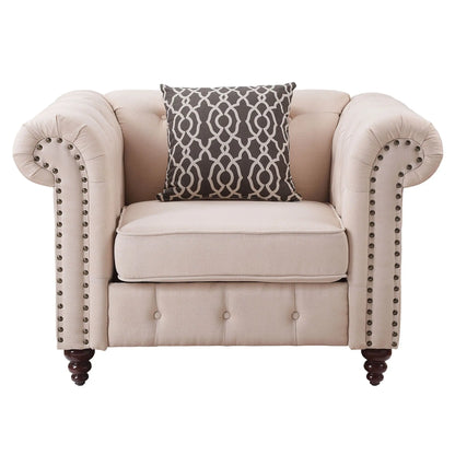 Aurelia - Linen Chair With Pillow - Beige Acme