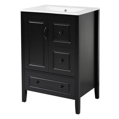 Retro Bathroom Vanity With Sink, Soft Closing Cabinet & Drawers Noble House