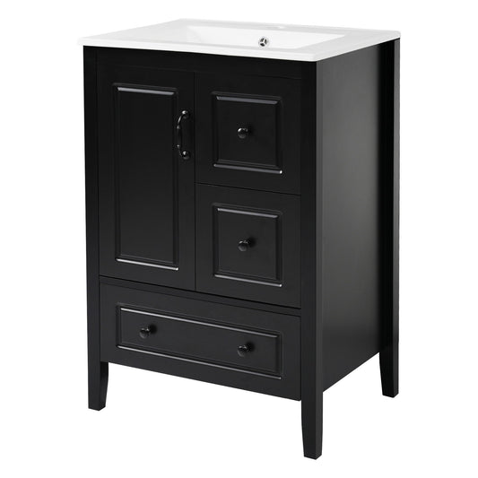 Retro Bathroom Vanity With Sink, Soft Closing Cabinet & Drawers Noble House