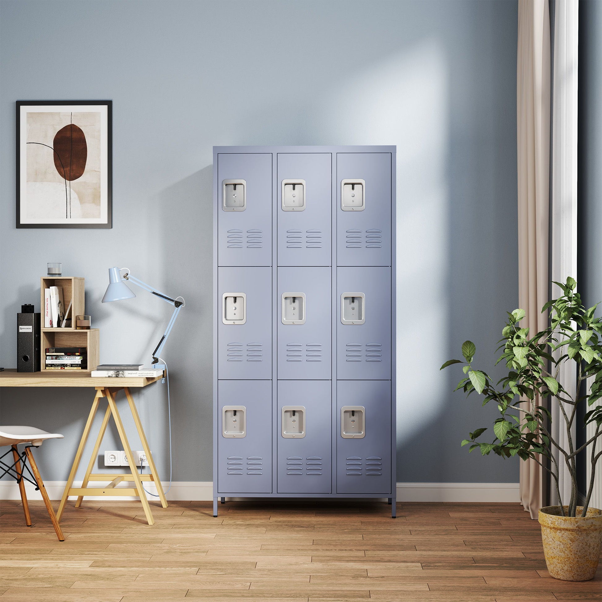 9 Door Lockers With Lock For Storage In Office, School, Gym, And Bedroom - Gray Home Essentials