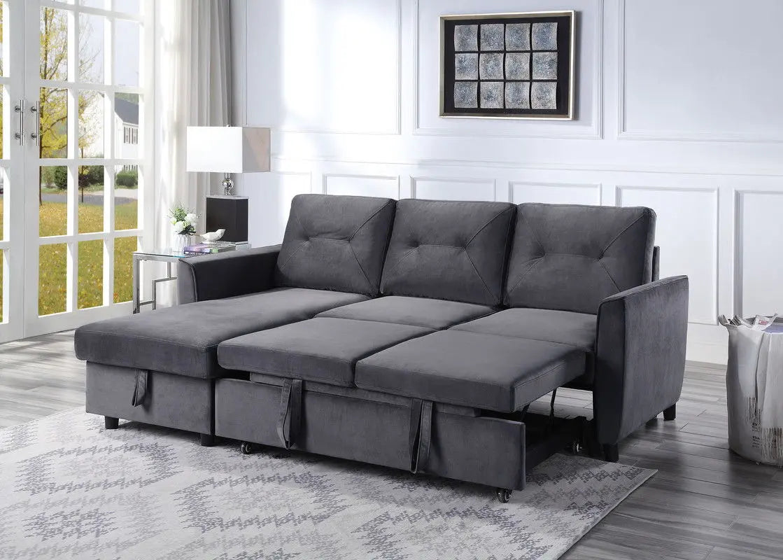 Hudson - Reversible Sleeper Sectional Sofa With Storage Chaise - Dark Gray Lilola Home