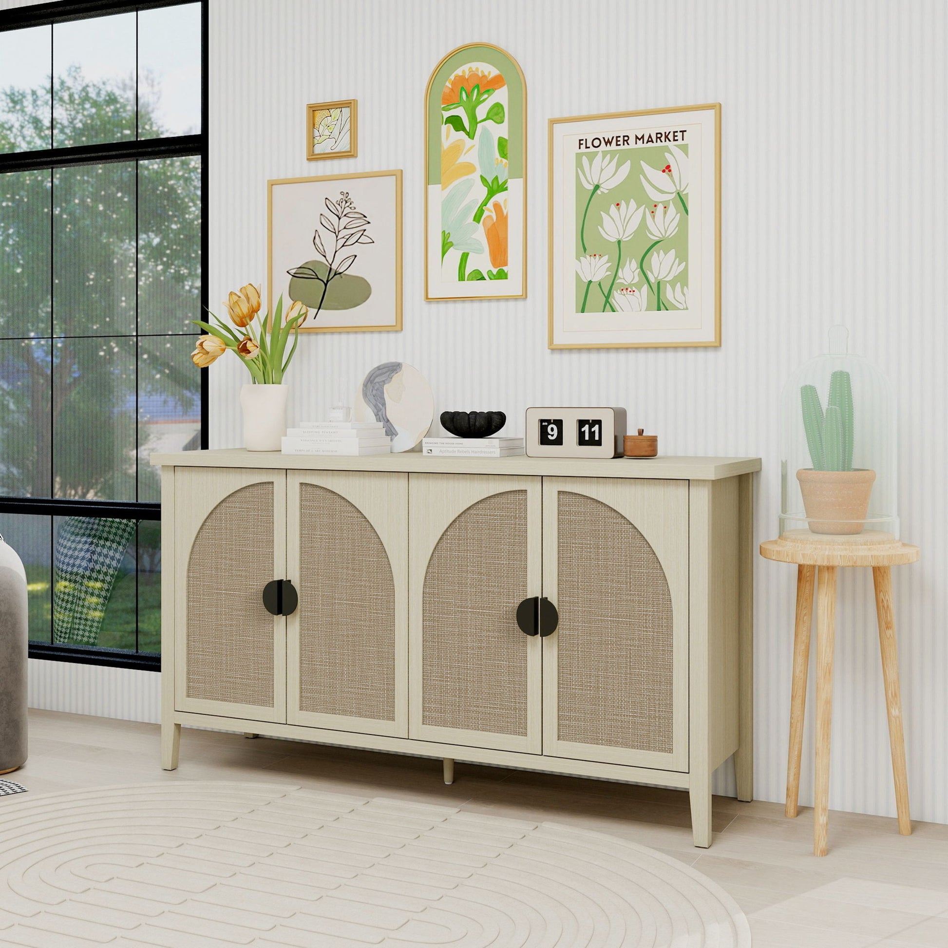 Rattan 4 Door Cabinet, Suitable For Bedroom - Natural Home Essentials