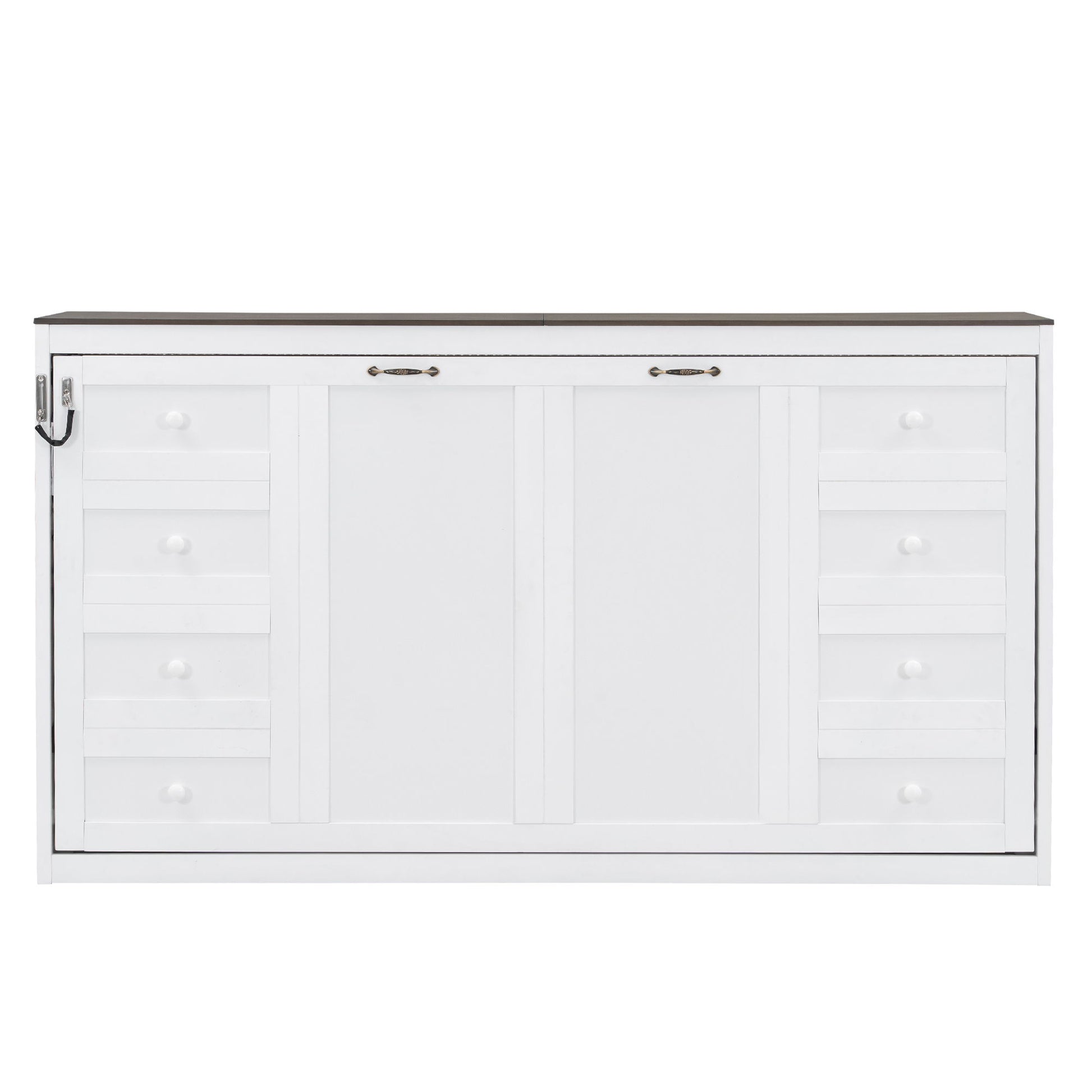 Murphy Bed With LED Light, Foldable Wall Bed Cabinet Hearth and Haven