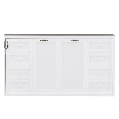 Murphy Bed With LED Light, Foldable Wall Bed Cabinet Hearth and Haven