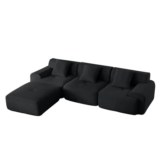 L Shaped Modular Sectional Sofa Corduroy And Movable Ottoman Home Essentials