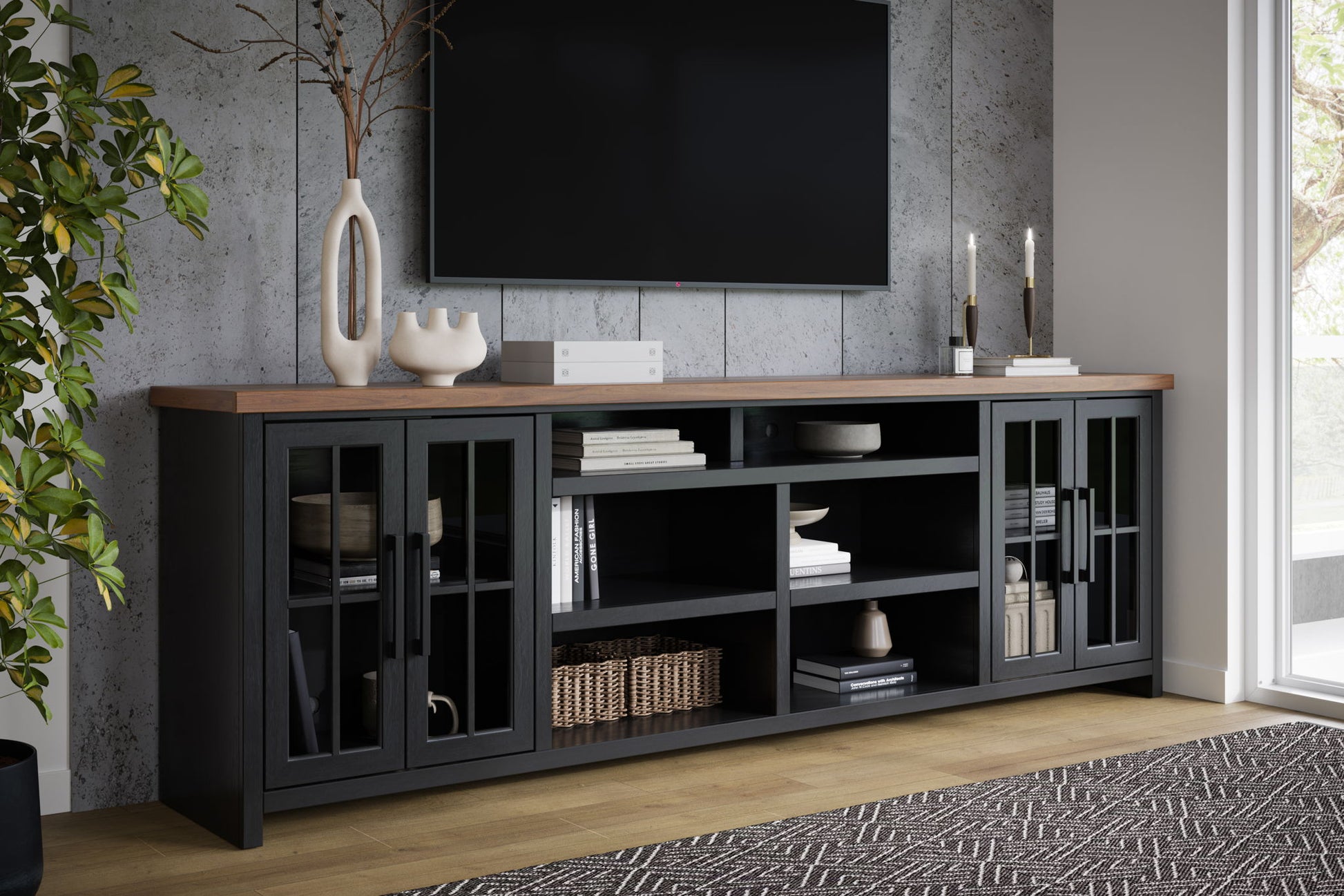 Essex - TV Stand Console For TVs Up To 100" - Black, Whiskey Legends