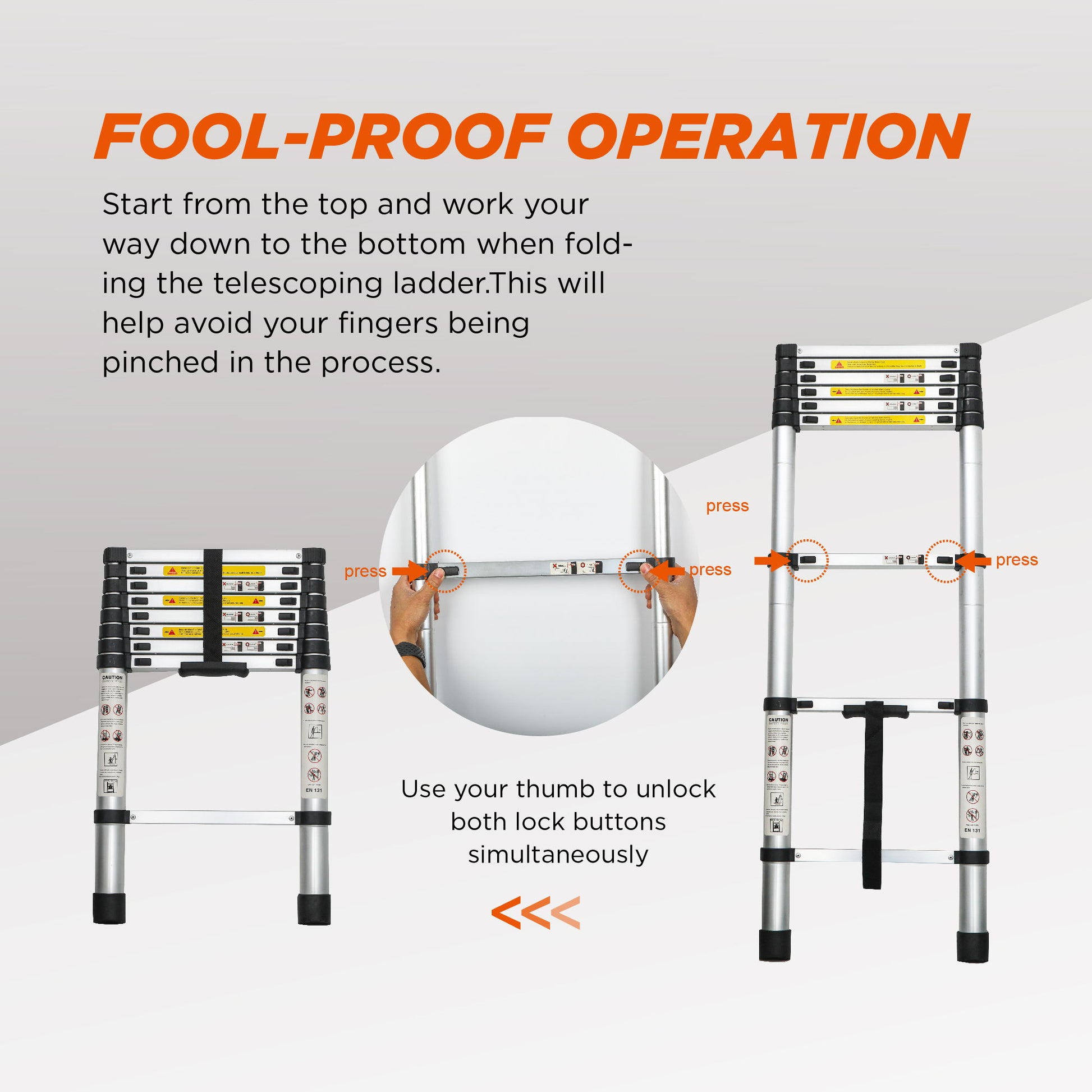 Telescopic Extension Ladder, Folding Portable Multi Purpose For Indoor Outdoor Work - Black Daily Nest
