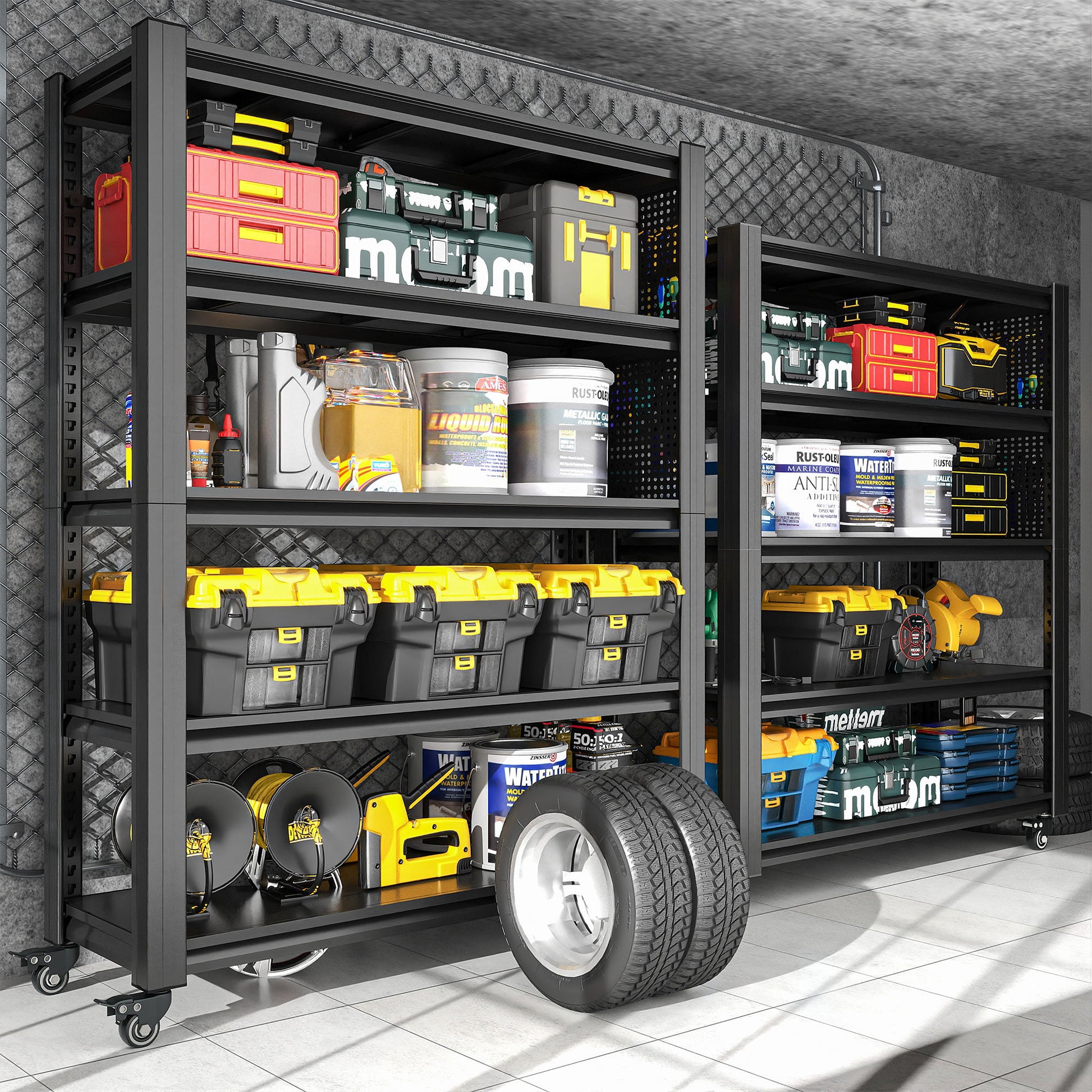Heavy Duty Adjustable Metal Shelving Unit With Pegboard And Wheels For Multipurpose Storage Daily Nest