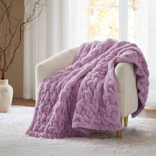 Ruched Fur - Throw - Purple Madison Park