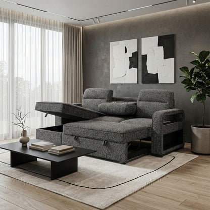 Mitchell - Reversible Sofabed With Storage Chaise, USB And Cup Holders - Dark Gray Global Furniture USA