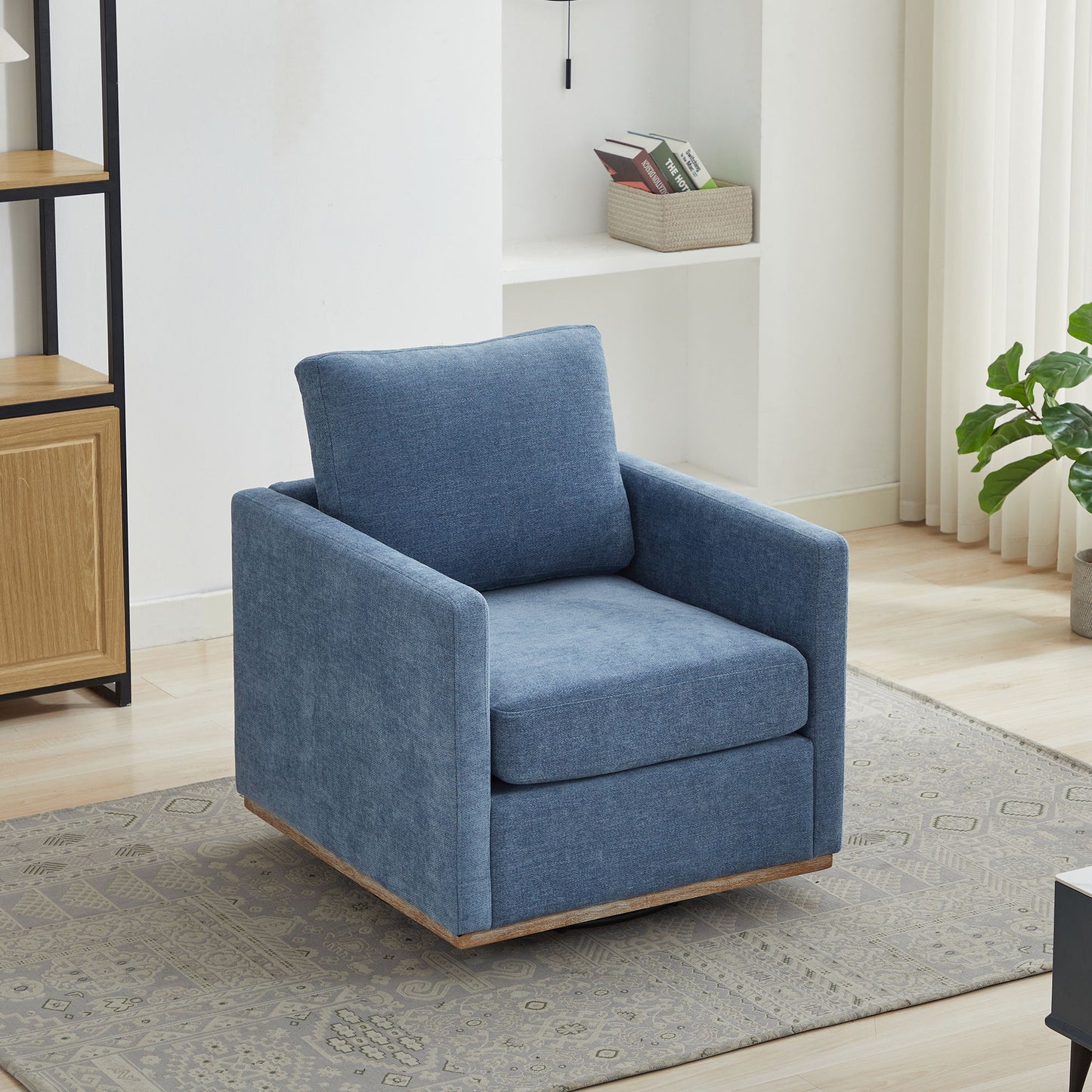 Modern Square Upholstered Swivel Accent Chair With Metal Base Home Essentials