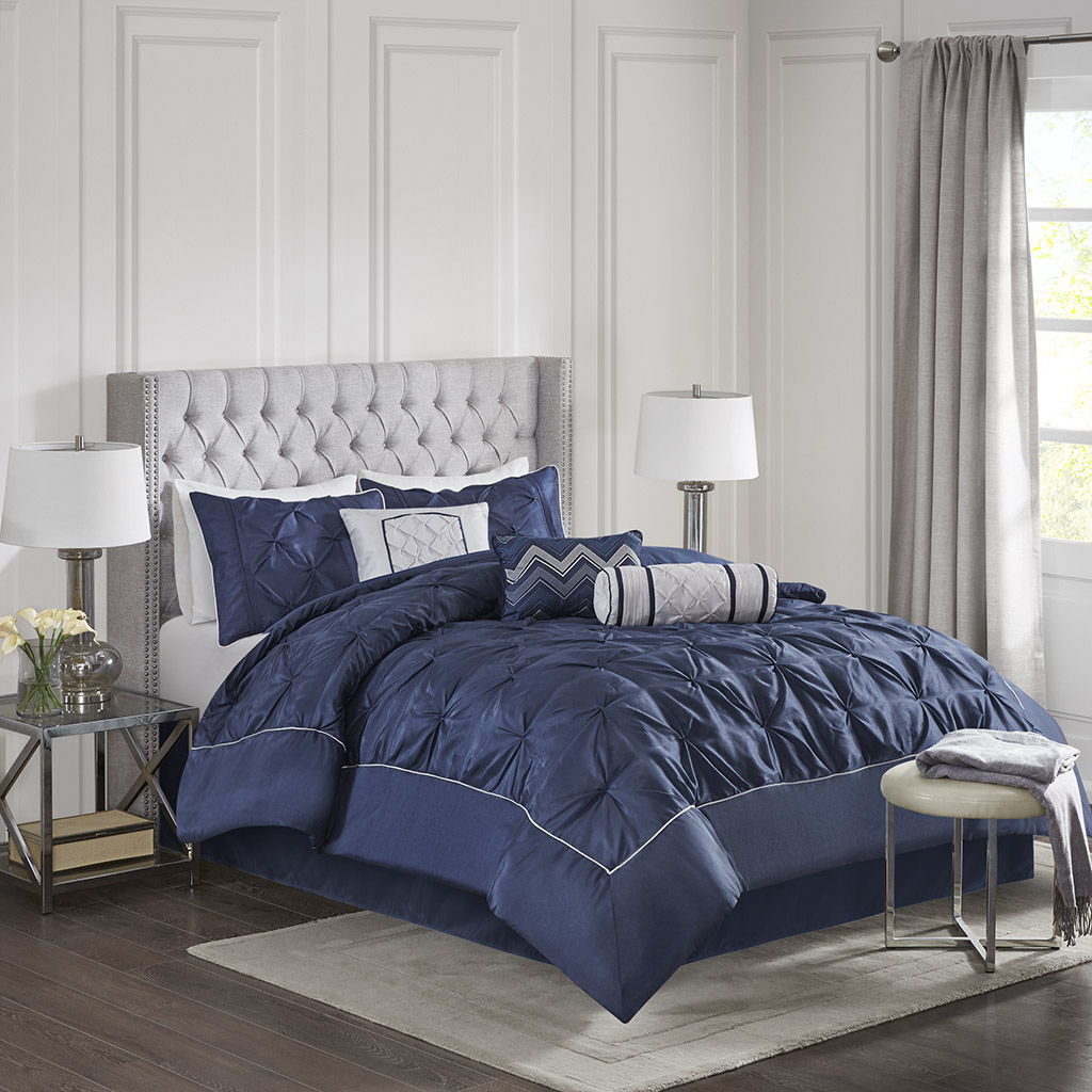 Laurel - California King 7 Piece Tufted Comforter Set - Navy