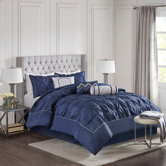 Laurel - California King 7 Piece Tufted Comforter Set - Navy